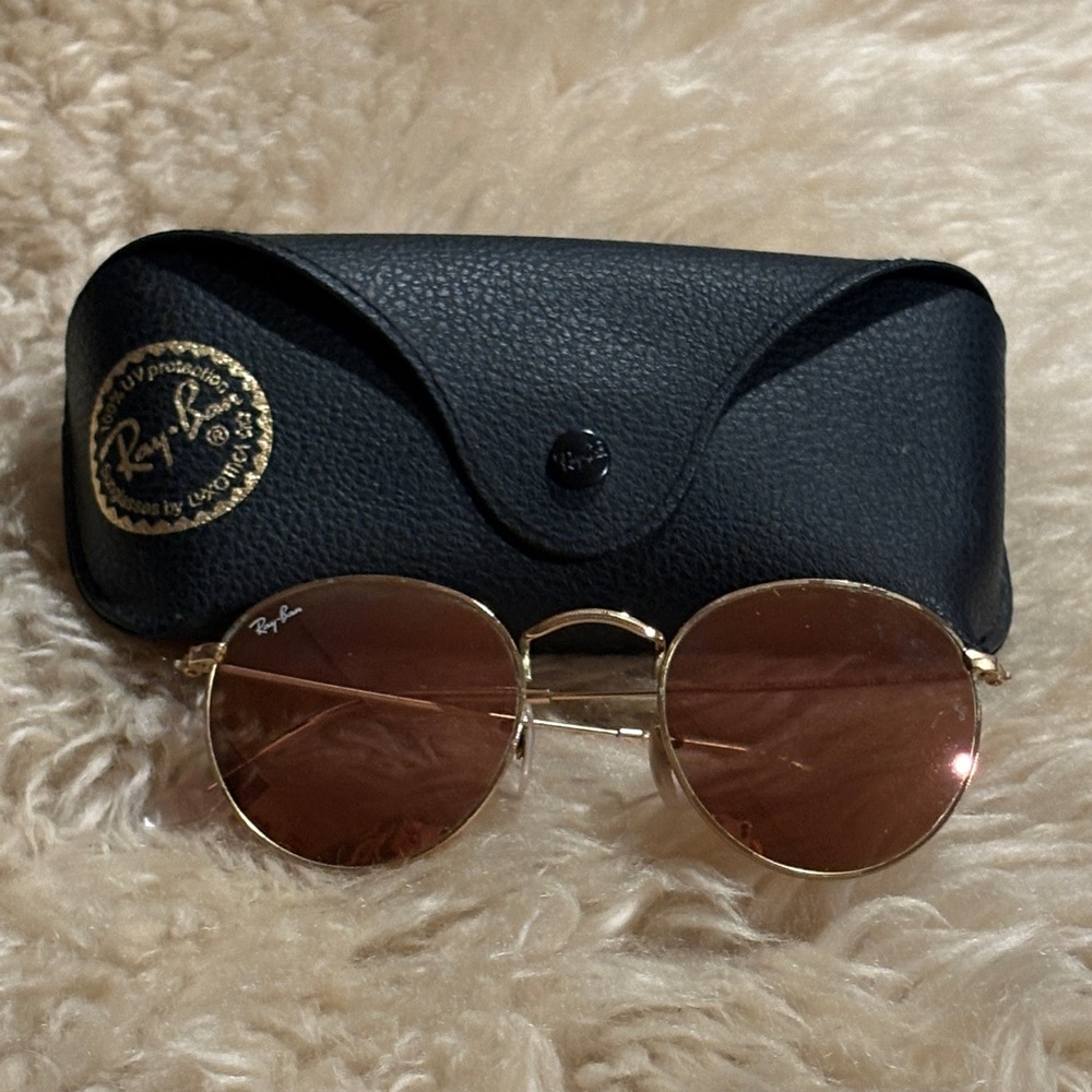 Ray-Ban ROUND FLASH LENSES Matte Gold Brown lenses - Picture 2 of 9